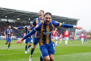 Luke Leahy of Shrewsbury Town celebrates after scoring a goal to make it 1-0 (AMA)