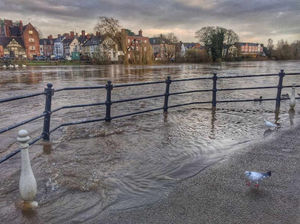 Joanna Noble tweeted this river scene saying, 'Nice walk after the rain, the flood barriers are up in Bewdley'