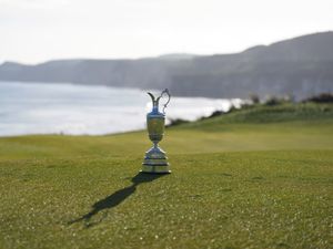 The Claret Jug on the fifth green during the media day at Royal Portrush Golf Club, Northern Ireland