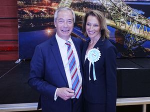 Reform UK’s Sarah Pochin, right, and party leader Nigel Farage