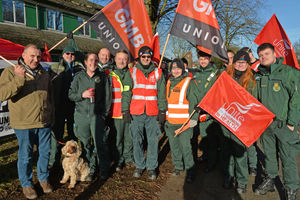 Paramedics on the picket line at West Midlands Ambulance hub on Burton road, Dudley