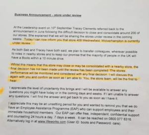 A copy of the letter sent to staff