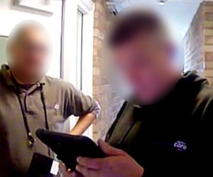 In the clip, one man knocks on the door before the other says: “So is she dead yet?”