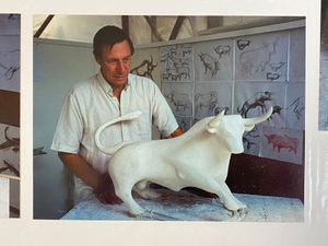 Laurence Broderick with a maquette of the final design of the bull
