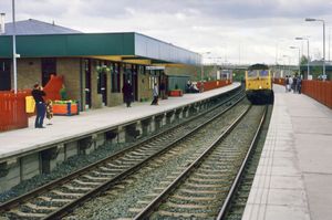 	nostalgia pic. Telford. Telford Central Railway Station on the day it opened. This picture emailed in by Geoff Cryer of Telford Railway Society geoffcryer@gmail.com who said: 'Hello Toby I understand you're seeing John Powell from the Telford rail soc tomorrow - he asked me if I had any photos which might be of use to illustrate the society's 30th anniversary. I attach one taken at Telford Central on the day it opened, 12 May 1986. It's the first down (revamped) Cambrian Coast Express, from Euston to Aberystwyth. The original "Cambrian Coast Express" last ran in March 1967, when the Paddington - Birmingham Snow Hill - Shrewsbury - Birkenhead route ceased to be a through main line. Hope that helps. Please get back to me if you need anything else Regards Geoff.' Telford railway station. Train. Trains. Library code: Telford nostalgia 2016.