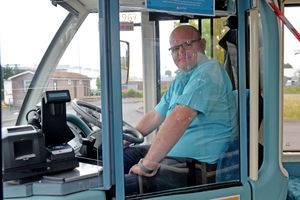 Bus driver Simon Robinson on his first day back at work as the park-and-ride service resumes