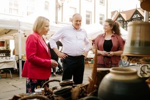 Ed Davey MP and Helen Morgan MP meet Market Traders in Shrewsbury during the general election campaign in 2024.