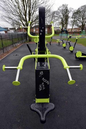 Graffiti covers the apparatus