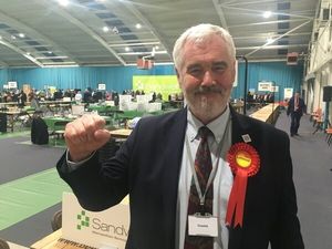 The then-Sandwell Council leader Steve Trow celebrating at the local election count in May before telling members of his plan to stand down