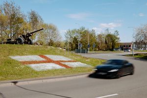 St George's flag on the Garrison Roundabout near MOD Donnington