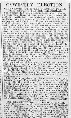 The Oswestry by election result of 1904 was a sensation.