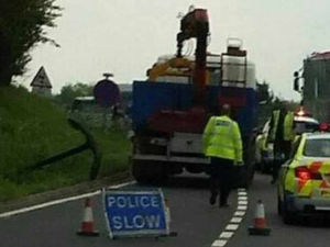 Supporting image for story: ANCHOR stuck by the road causes delays on the A5 at Shrewsbury