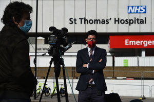 Media gathered outside the A & E department at St Thomas' Hospital in Central London where Prime Minister Boris Johnson is in intensive care