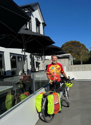 Bob stands with his bike during his epic challenge in New Zealand