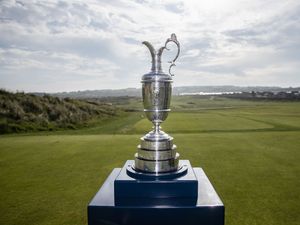 The Claret Jug on a podium at Royal Portrush