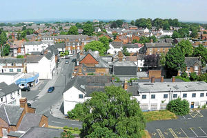 View north along Church Street, the old Charlton Arms Hotel in the foreground