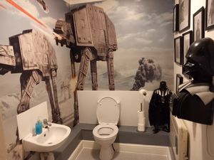 Even the bathroom had a Star Wars theme 