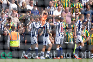  Isaac Price of West Bromwich Albion celebrates after scoring a goal to make it 0-1 during the Sky Bet Championship match between Wrexham AFC and West Bromwich Albion at Racecourse Ground on August 16, 2025 in Wrexham, United Kingdom. (Photo by Adam Fradgley/West Bromwich Albion FC via Getty Images)