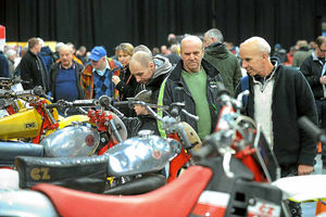Checking out the bikes on show