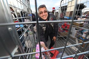 Hells Angels member Del unloads gifts at New Cross Hospital
