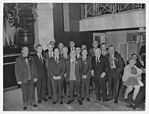 January 4, 1975. John Harper & Co. Ltd, ironfounders, Willenhall. Long serving staff were presented with gold watches. Harry Anderson, Bob Leek, Miss I. M. Stanhope and Wilfred Harper are mentioned