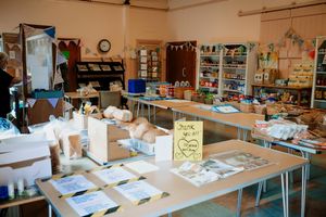 The shop's new, temporary premises at Cheswardine Parish Hall