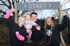 (L-R): Chrissie Woodhouse, Reggie Topham, Bradley Topham and Lisa Stokes as they get ready for the Glow Run in Memory of Chrissie's son Jack at Lacon Childe School, Love Lane, Cleobury Mortimer