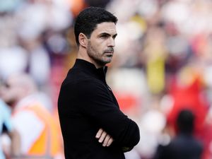 Arsenal manager Mikel Arteta looking serious at Anfield