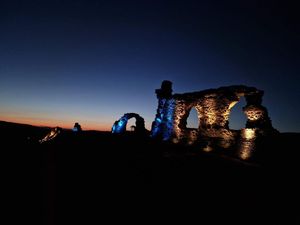 Supporting image for story: Dinas Bran is lit up as a beacon of hope in the darkness for Ukraine 