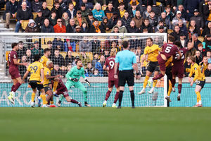 Manchester City's John Stones scores a 96th minute winner against Wolves at Molineux (Photo by Jack Thomas - WWFC/Wolves via Getty Images)