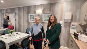 Julia Buckley, MP for Shrewsbury at HC-One’s Lime Trees Care Home with resident