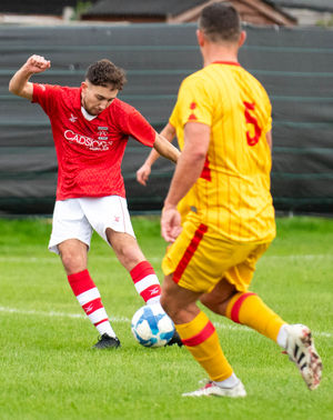 Ollie Holden scores Whitchurch Alport's first goal of the game during their 2-2 draw with Dudley Town on Saturday (Picture: Liam Pritchard)