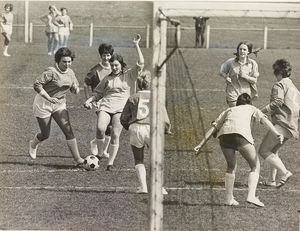 Women from the Dudley and West Bromwich branches of Marks and Spencer played each other at football to raise money for charity in 1971