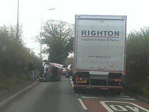 Supporting image for story: Van overturns in crash with concrete mixer lorry in Stafford