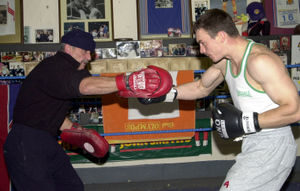 Richie Woodhall training with father Len at Ironbridge Power Station