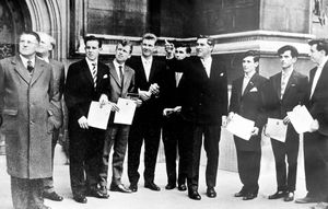Outside the Houses of Parliament with fellow pupils who had achieved the Gold Duke of Edinburgh's Award. Ross is behind the pointing Bill Yates, the then Wrekin MP.