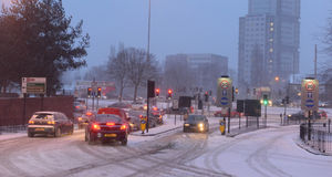 Snow on routes around Wolverhampton city centre last night