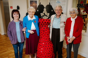 Beautiful poppy dress created by Shifnal Residents Complex ahead of Remembrance Day. In picture: Annie Armitage, Eileen Dowsett, Terry Palmer and Margaret Fish.