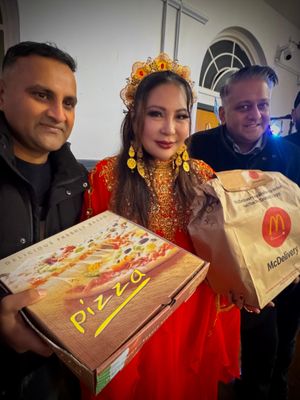 Left to right: Sanjeev Kumar of Green Lanes Tasty Bites, HRH Maha Putri and Ash Raju, McDonald's Penn Road. 