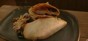 An unusual type of burrito, with no rice inside, but the steak is amazing