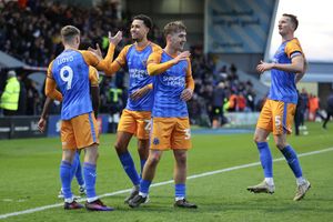Salop celebrate a goal in their 3-3 draw with Gillingham (AMA)