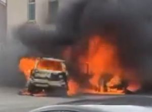 The cars on fire at the scene. Photo: Your Walsall