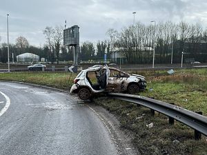 Supporting image for story: Image shows damage to car as new driver loses control after 'excessive speed' on M6 slip road