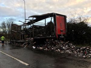 Supporting image for story: A38 stretch shut for 15 hours after huge lorry blaze