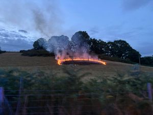 Supporting image for story: Shock photo shows blaze near Bridgnorth involving electricity pole off major 'A' road