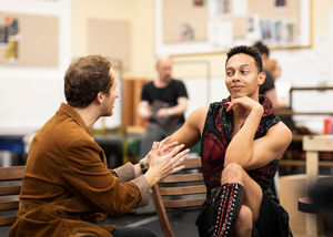 Joel Harper-Jackson (Charlie) and Callum Francis (Lola) in rehearsal for Kinky Boots UK Tour. Photo by: Helen Maybanks 