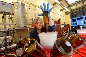 Sacre Brew Owner/Director Gwen Sanchirico with the bottle sanitiser