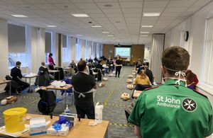 Staff from West Midlands Fire Service receive training from St John Ambulance for the Covid-19 vaccination roll-out
