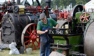 Polishing a traction engine at Newport Show