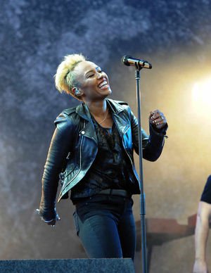 Emeli Sande performing on the main stage.
